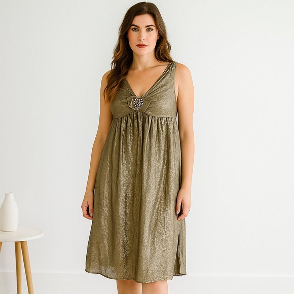 Adrianna Papell Beaded Front/ Back Straps Women 4 Olive Boho Beach Mini Dress - Picture 1 of 6